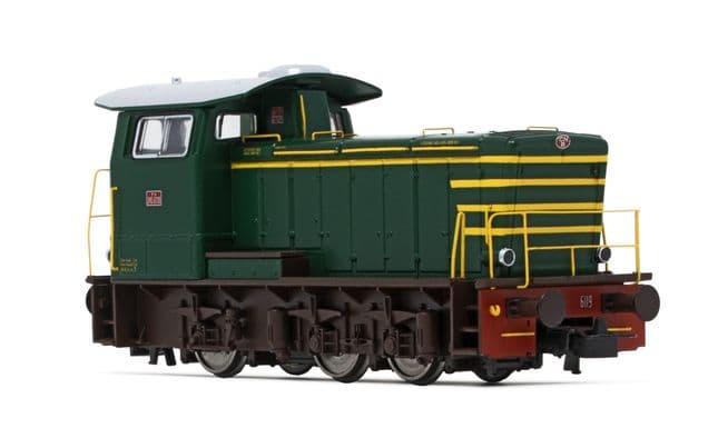 FS, Diesel-Rangierlokomotive Rh. 245, ohne seitliche Griffstangen, in grüner Lackierung mit gelbem Streifen, Ep. IV, mit DCC-Sounddecoder