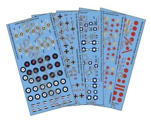 Blood Red Skies WWII Mass Air Combat War Game Decals Pack of 5