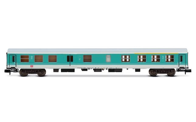 DB AG, set de 3 coches regionales, decoración verde menta/blanca, compuesto de 1 x coche ABDomsb y 2 x coches Bom, ép. V