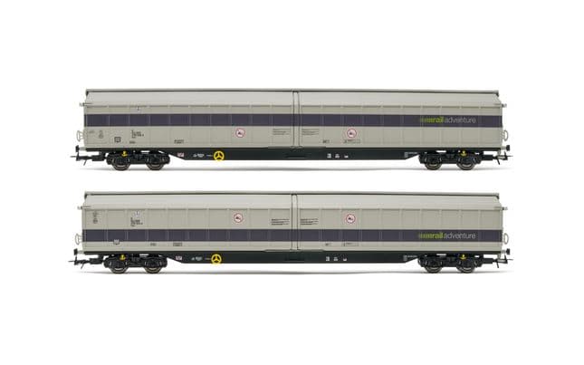 Railadventure, 2-unit set of 4-axle sliding walls wagons Habfis, grey livery, period VI