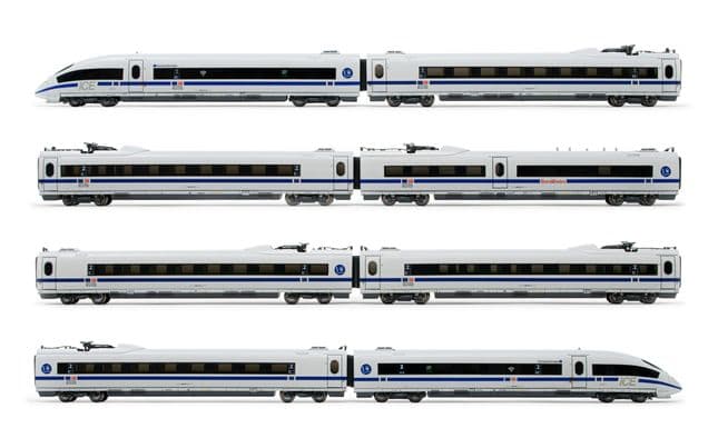 DB AG, 8-tlg. Set, elektrischer Triebzug ICE 4601 "Europa", in weißer Lackierung mit blauer Streifen Ep. VI