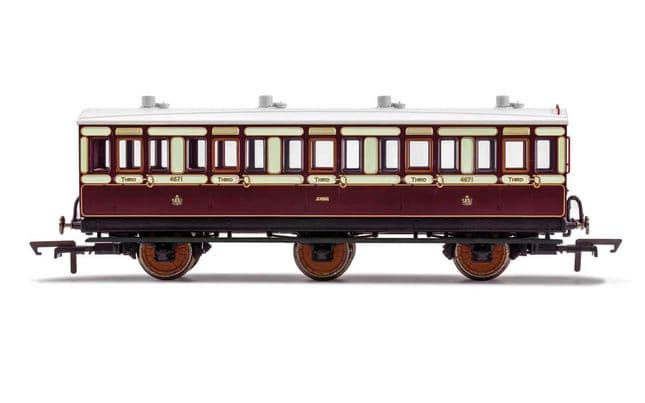 LNWR, 6 Wheel Coach, 3rd Class, Fitted Lights, 4671 - Era 2
