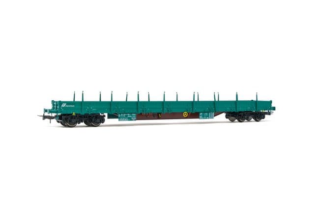 FS, 4-axle flat wagon Res, green livery, with handbrake, period V-VI