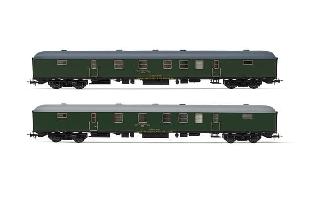 RENFE, set de 2 furgones postales DGDC-3000, decoración verde oliva, ép. III-IV