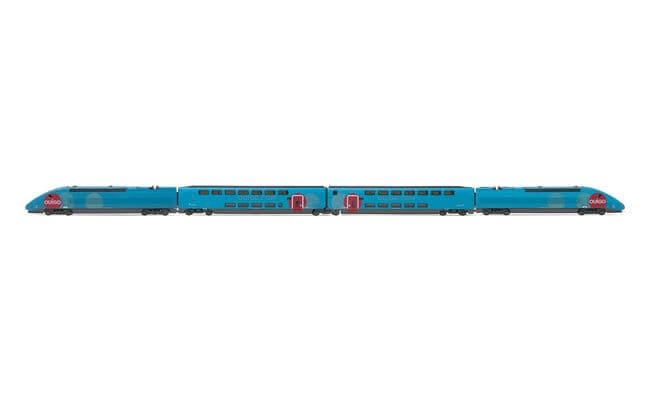 SNCF, coffret de 4 unités, TGV Duplex OuiGo, composé de locomotive motorisé, locomotive sans motor et 2 voitures, ép. VI