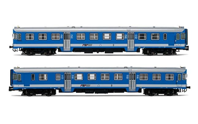 FSF, 2-unit pack of diesel railcars ALn 668 "Freccia Orobica" in light blue/grey livery, motorized unit + dummy, period IV