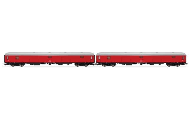 RENFE, set de 2 furgones, decoración roja, ép. V