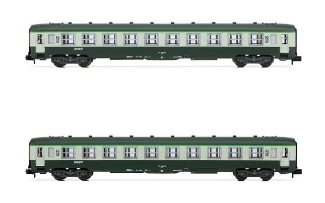 SNCF, 2-unit pack DEV AO coaches (2 x B10), green/grey with logo nuille, ep. IV