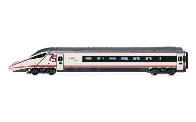 RENFE, set de 4 unidades, automotor eléctrico de alta velocidad S-114, decoración «75 aniversario RENFE», ép. VI