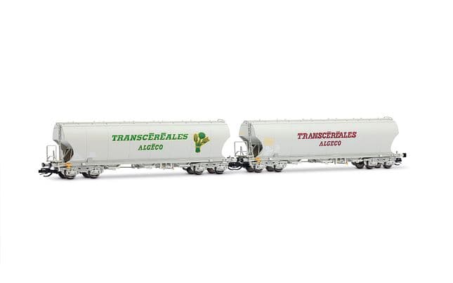 SNCF, 2-tlg. Set Getreidesilowagen „Transcéréales – ALGECO“, mit runden Wänden