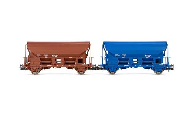 NS, 2-unit set self discharging wagons Tds, blue resp. brown livery, period IV-V