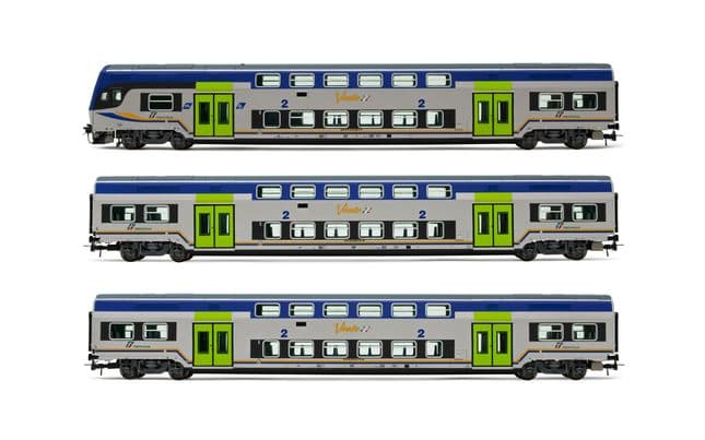 FS Trenitalia, 3-unit set of Vivalto coaches, DPR livery, including 1 x driver's cab and 2 x intermediate coaches, period VI