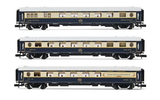 VSOE, set di 3 carrozze per treno "Venice Simplon Orient Express", composto da 1 carrozza ristorante, 1 carrozza ristorante con cucina e 1 carrozza di servizio, ep. IV-V
