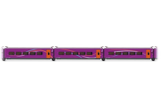 RENFE, set complementario de 3 coches del tren de alta velocidad "AVLO", no. 3/3, decoración violeta, ép. VI