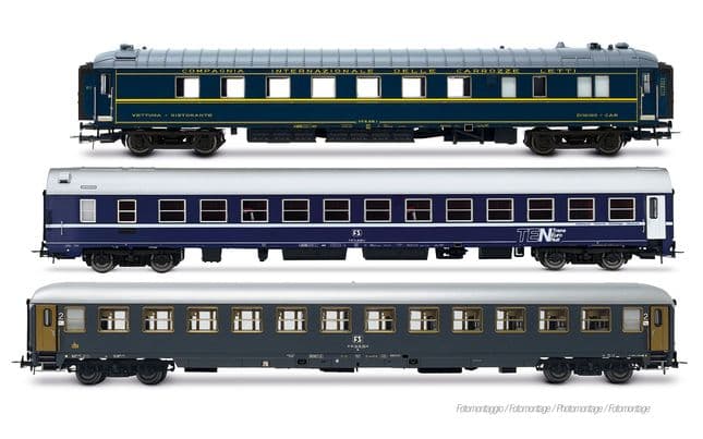 FS, 3-unit pack of Exp 234/235 Remus Roma – Wien, WR "Pistoiesi" ex CIWL + WLABm MU '68 TEN + UIC-X '75 2nd class, grey
