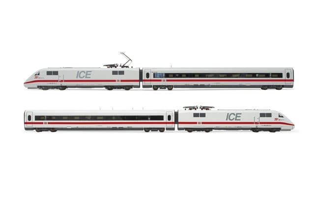 DB AG, 4-tlg. Set elektrischer Triebzug Baureihe 401 (ICE 1), in weiß/roter Lackierung, bestehend aus 2 Triebköpfen (einer davon angetrieben) sowie 2 Zwischenwagen, mit zusätzl. Stromabnehmern für den Verkehr in der Schweiz, Tz 181 ”Interlaken”, Ep. V-VI