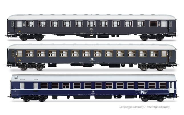 FS, 3-unit pack of Exp 234/235 Remus Roma – Wien, UIC-X '68 couchettes + UIC-X '68 2nd class grey + WLABm MU '73 TEN