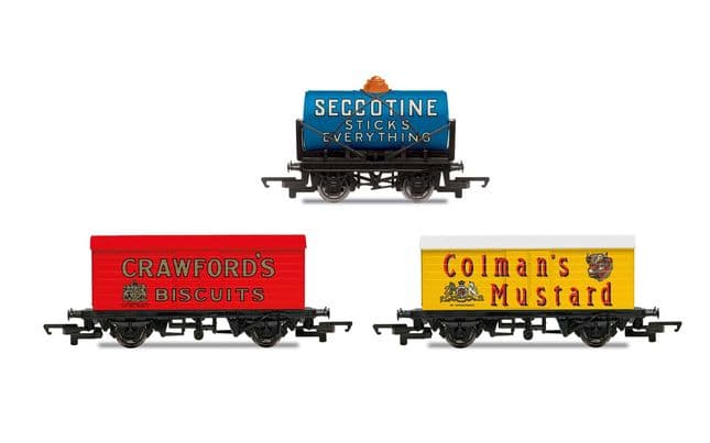 Hornby 'Retro' Wagons, three pack, Crawfords Biscuits, Seccotine Tanker, Colman’s Mustard