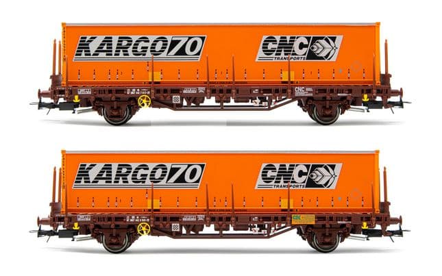 SNCF, coffret de 2 wagons plate-forme Lgs, avec conteneur "CNC Kargo70", ép. IV. Jeux de roues AC appropriés: HC6101 (11,27 x 24,25 mm)