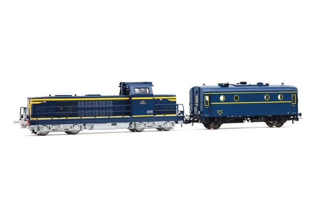 SNCF, diesel locomotive 040 DG-18 , yellow/blue livery + 800 kg/h heating van, SHmfp 568, deep blue livery