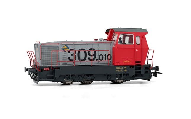 RENFE, locomotora de maniobras diésel 309, decoración roja/gris, ép V, con decoder de sonido
