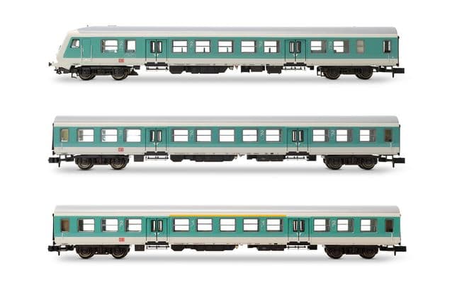 DB AG, 3-tlg. Set Nahverkehrswagen, in mintgrün/weißer Lackierung, bestehend aus 1 x Steuerwagen, 1 x Aby und 1 x By, Ep. V