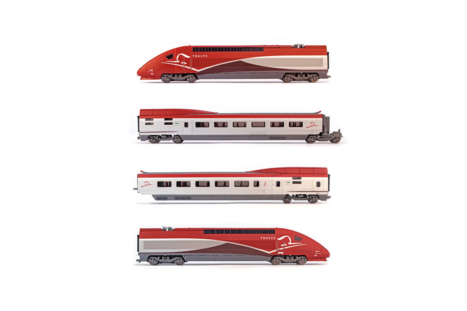 Jouef HJ2358 Thalys PBKA Dummy Head and Two end Coaches Period VI Locomotive Electric 4-Unit Pack Including Motorized Head 1st and 2nd Class 